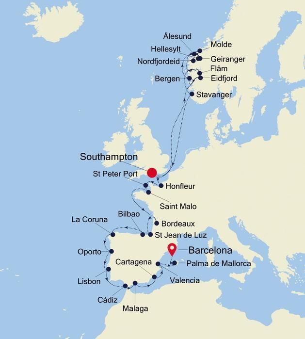 Map - Northern Europe & British Isles Cruise: Southampton To Barcelona